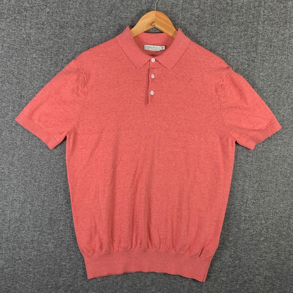 Collars & Co Polo Men Medium Pink Linen Cotton Short Sleeve Knit
